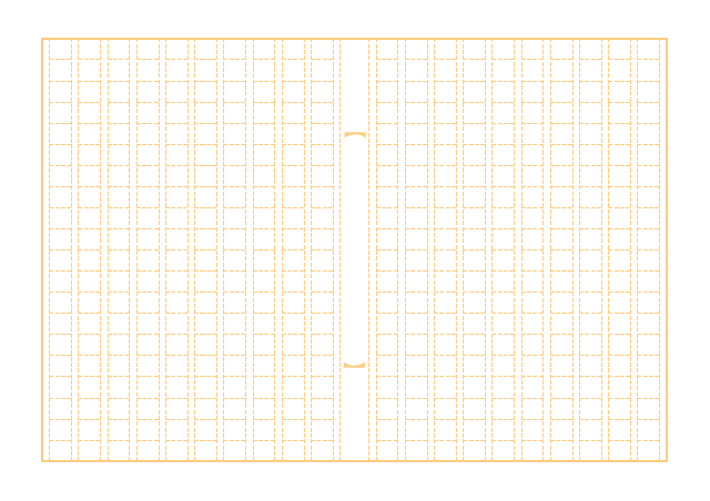 原稿用紙のテンプレート：破線（400字）オレンジ