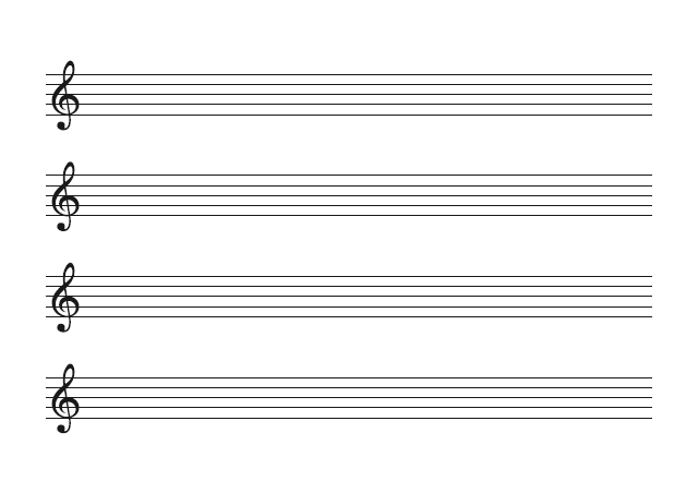 五線譜のテンプレート：ト音譜表（4段）ブラック
