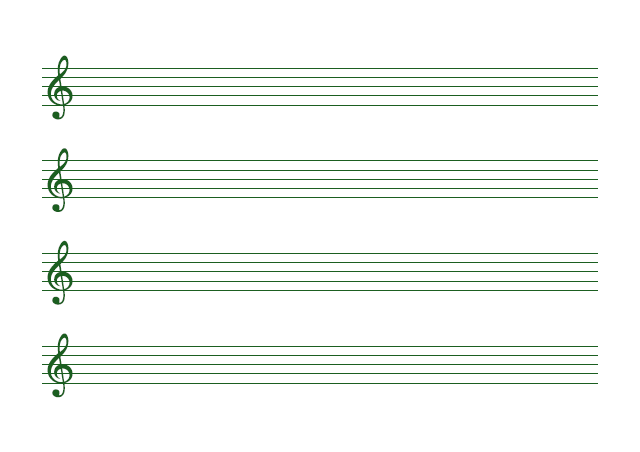 五線譜のテンプレート：4段（ト音）グリーン