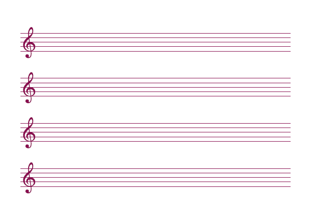 五線譜のテンプレート：ト音譜表（4段）ピンク