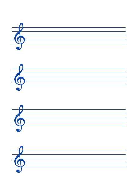 五線譜のテンプレート：4段（ト音）ブルー