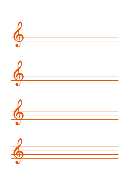 五線譜のテンプレート：ト音譜表（4段）オレンジ