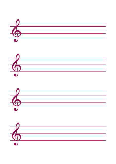 五線譜のテンプレート：ト音（4段）ピンク