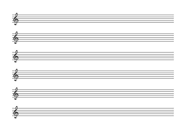五線譜のテンプレート：ト音譜表（6段）ブラック