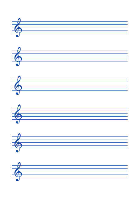 五線譜のテンプレート：6段（ト音）ブルー