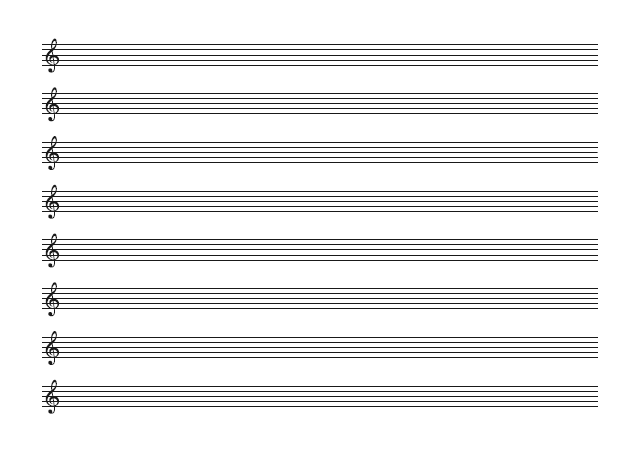 五線譜のテンプレート：ト音譜表（8段）ブラック