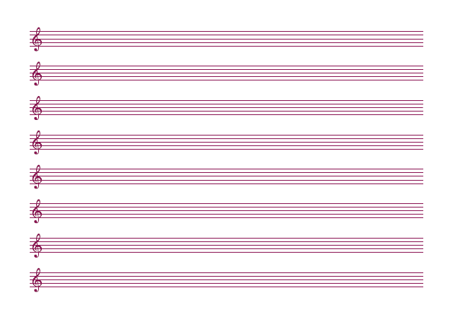 五線譜のテンプレート：8段（ト音）ピンク