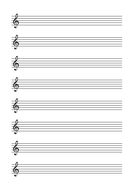 五線譜のテンプレート：ト音譜表（8段）ブラック