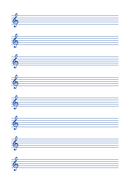 五線譜のテンプレート：ト音譜表（8段）ブルー