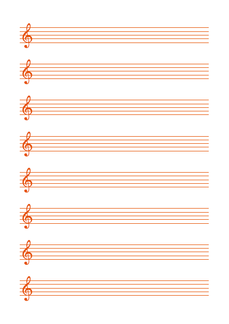 五線譜のテンプレート：8段（ト音）オレンジ