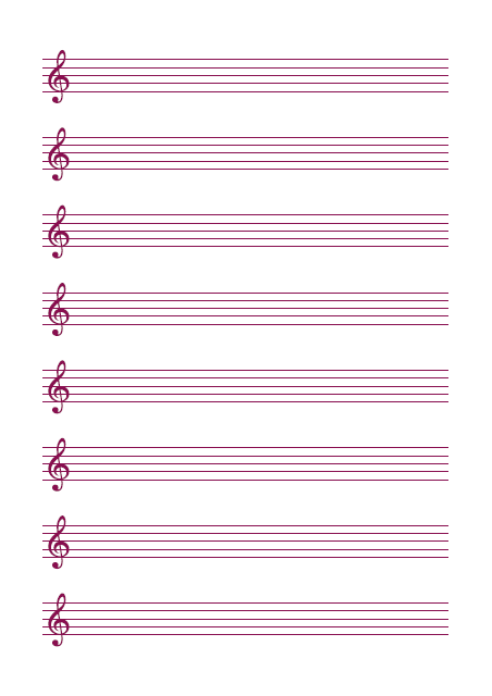 五線譜のテンプレート：ト音譜表（8段）ピンク