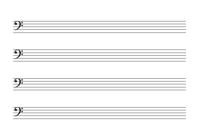 五線譜のテンプレート：4段（ヘ音）ブラック