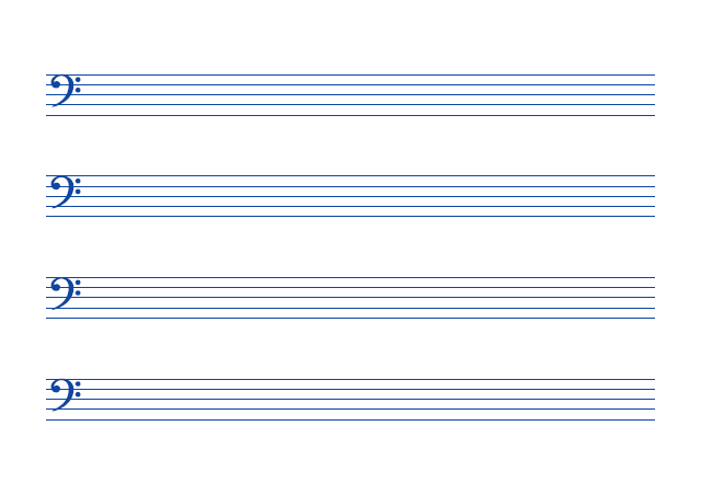 五線譜のテンプレート：ヘ音譜表（4段）ブルー