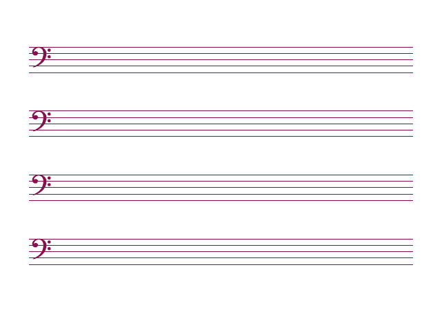 五線譜のテンプレート：ヘ音譜表（4段）ピンク