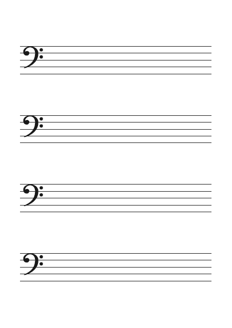 五線譜のテンプレート：ヘ音譜表（4段）ブラック