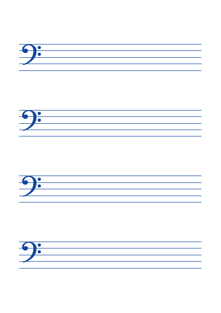 五線譜のテンプレート：4段（ヘ音）ブルー