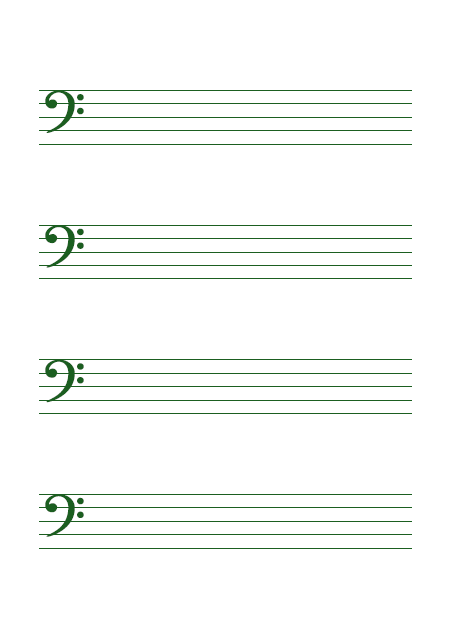 五線譜のテンプレート：ヘ音譜表（4段）グリーン