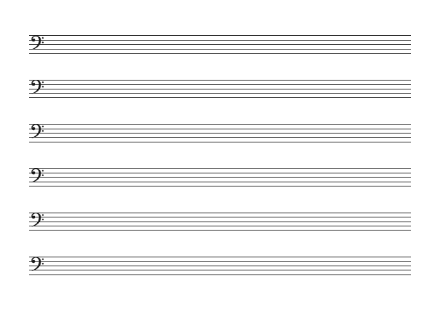 五線譜のテンプレート：6段（ヘ音）ブラック