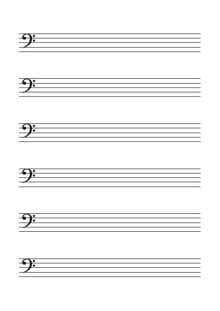 五線譜のテンプレート：ヘ音（6段）ブラック