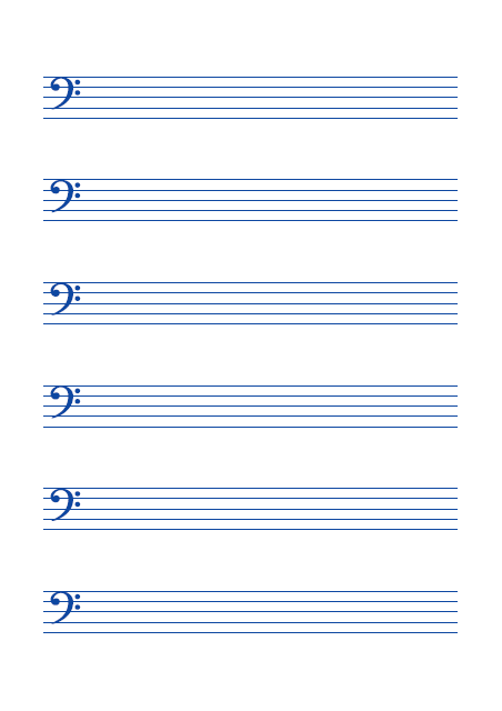 五線譜のテンプレート：6段（ヘ音）ブルー