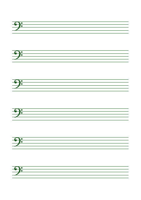 五線譜のテンプレート：6段（ヘ音）グリーン