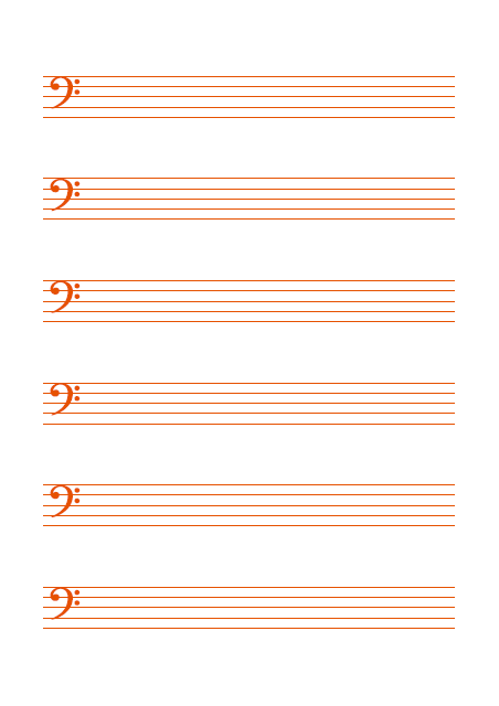 五線譜のテンプレート：6段（ヘ音）オレンジ