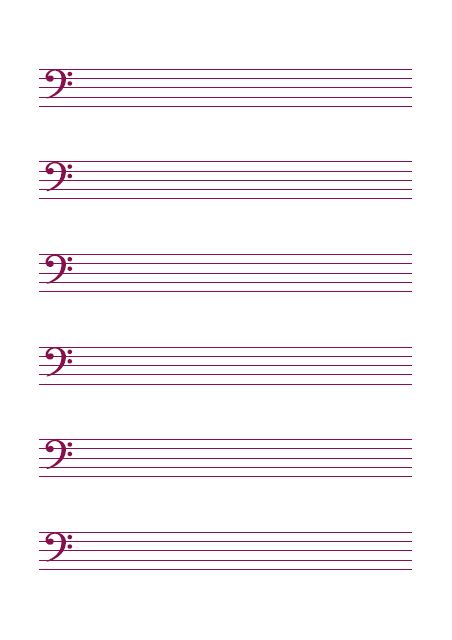 五線譜のテンプレート：6段（ヘ音）ピンク