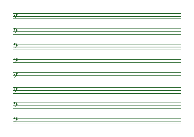 五線譜のテンプレート：8段（ヘ音）グリーン