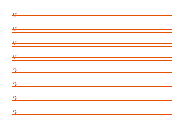 五線譜のテンプレート：8段（ヘ音）オレンジ
