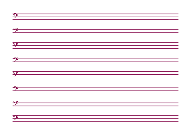五線譜のテンプレート：ヘ音（8段）ピンク