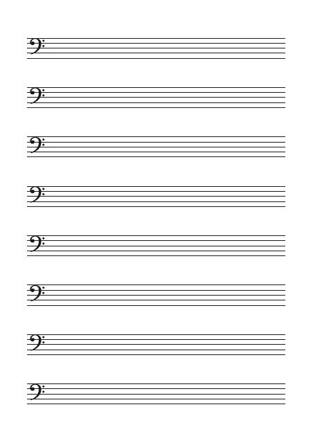 五線譜のテンプレート：ヘ音（8段）ブラック