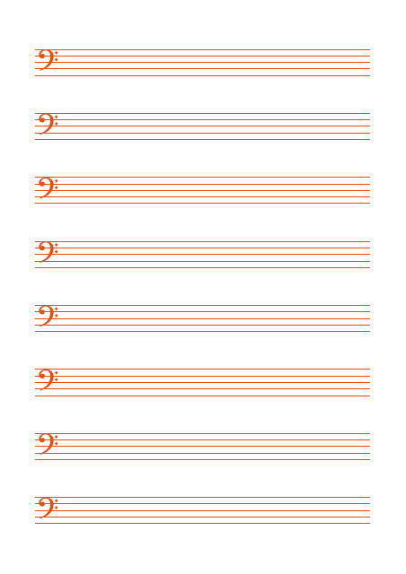 五線譜のテンプレート：8段（ヘ音）オレンジ