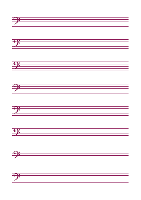 五線譜のテンプレート：8段（ヘ音）ピンク