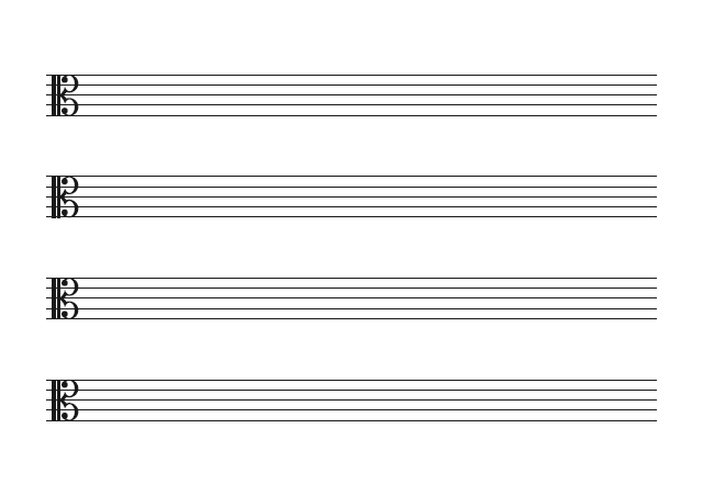 五線譜のテンプレート：ハ音譜表（4段）ブラック