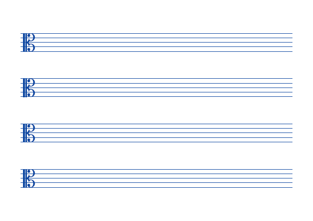 五線譜のテンプレート：ハ音譜表（4段）ブルー