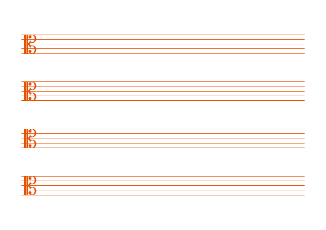 五線譜のテンプレート：ハ音譜表（4段）オレンジ
