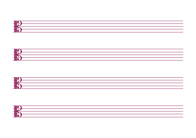 五線譜のテンプレート：4段（ハ音）ピンク