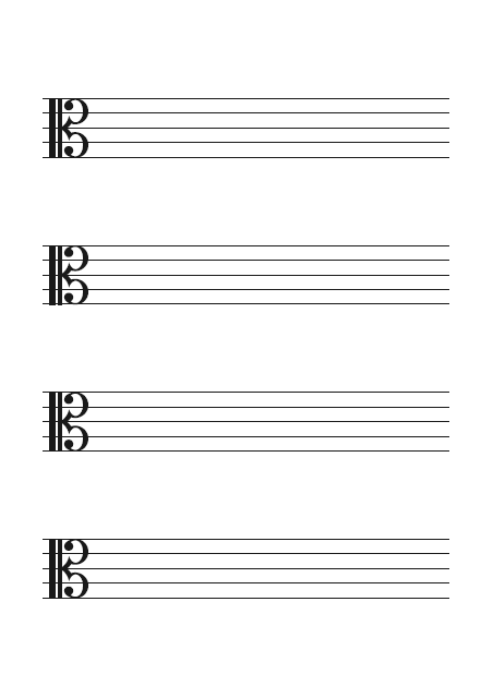 五線譜のテンプレート：ハ音譜表（4段）ブラック