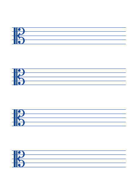 五線譜のテンプレート：ハ音譜表（4段）ブルー