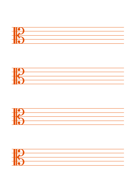 五線譜のテンプレート：4段（ハ音）オレンジ