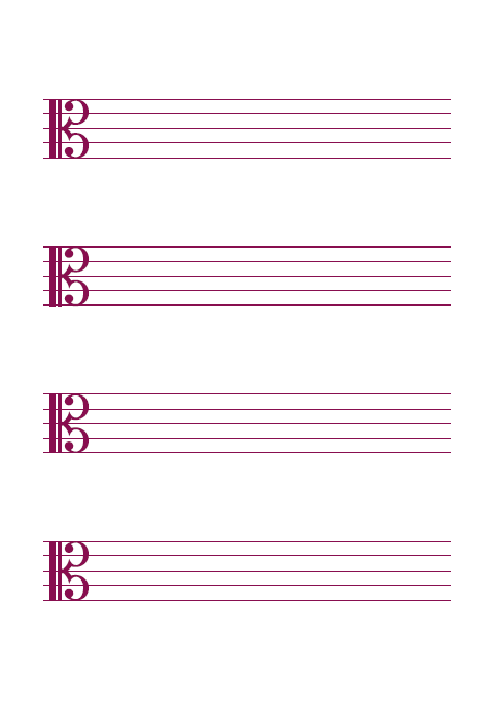 五線譜のテンプレート：ハ音譜表（4段）ピンク