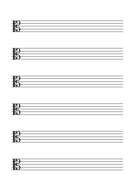 五線譜のテンプレート：ハ音（6段）ブラック