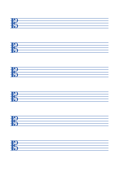 五線譜のテンプレート：ハ音（6段）ブルー