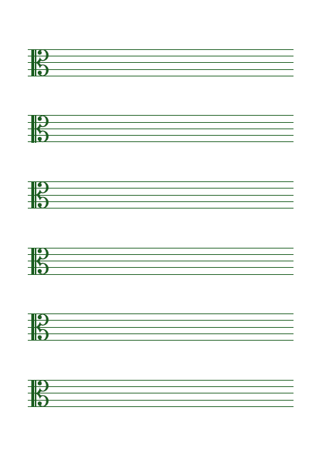 五線譜のテンプレート：6段（ハ音）グリーン