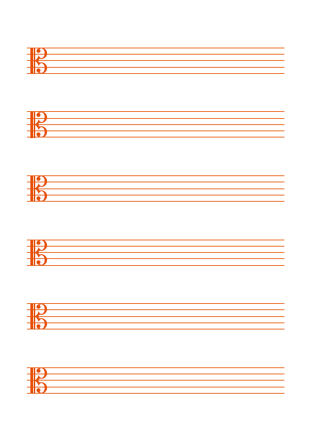 五線譜のテンプレート：6段（ハ音）オレンジ