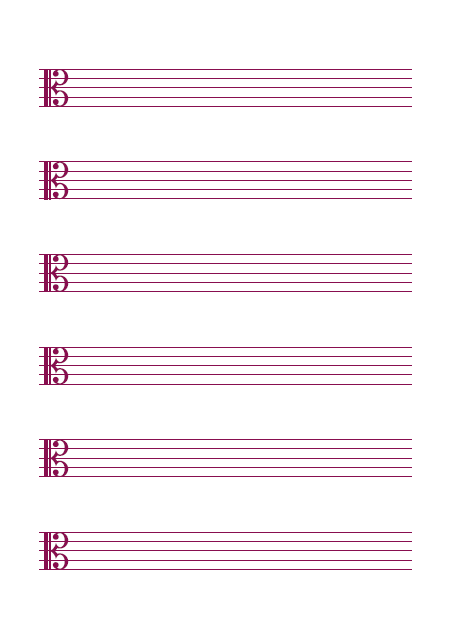 五線譜のテンプレート：6段（ハ音）ピンク