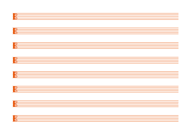 五線譜のテンプレート：8段（ハ音）オレンジ