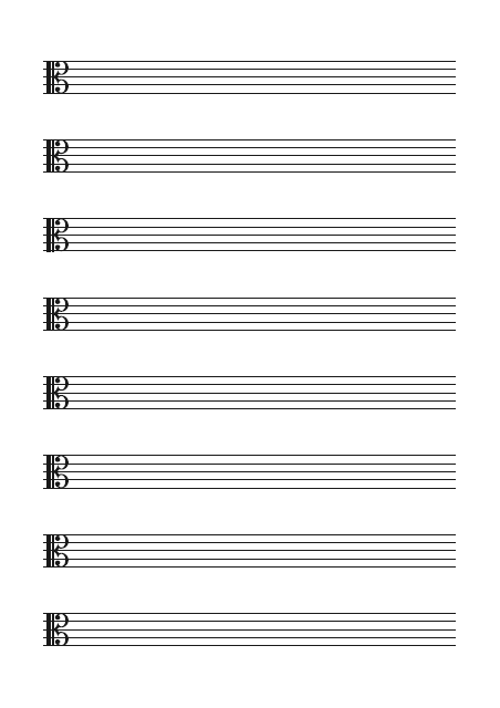 五線譜のテンプレート：8段（ハ音）ブラック