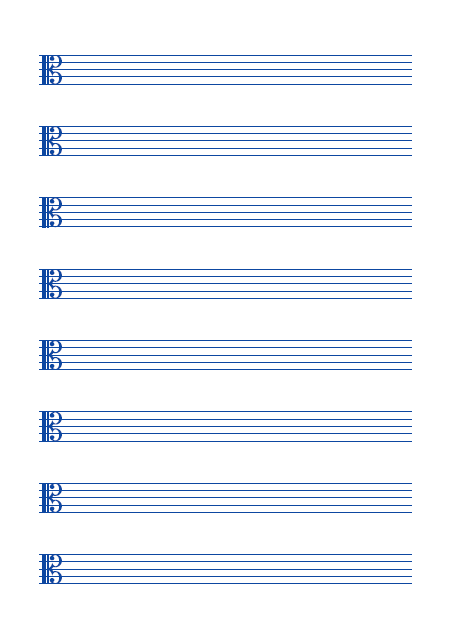 五線譜のテンプレート：ハ音（8段）ブルー