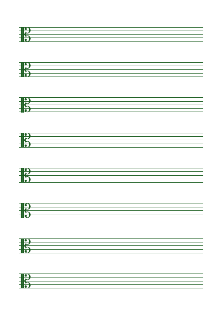 五線譜のテンプレート：ハ音（8段）グリーン
